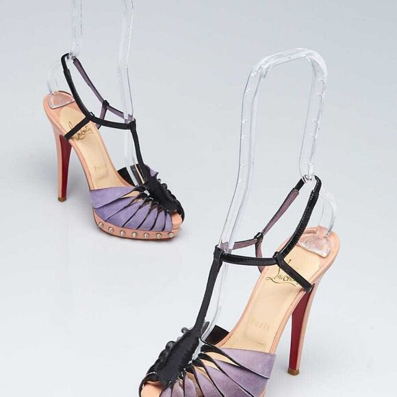 Christian Louboutin Purple Suede and Black Patent Leather Zigounette Spiked - Picture 1 of 4